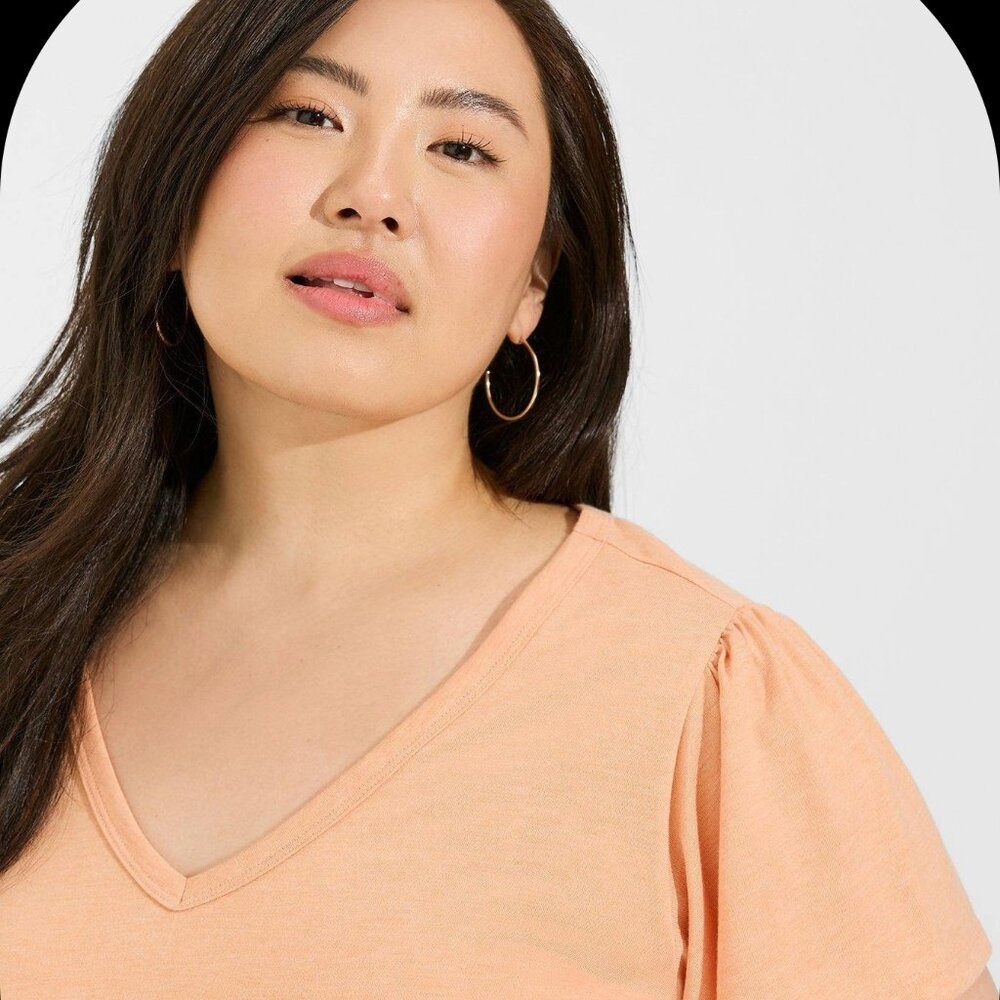 Torrid Girlfriend Heritage Slub V-Neck Flutter Sleeve Tee